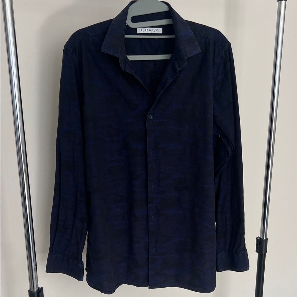 Pure Navy Men's Dark Blue Casual Button Down Shirt